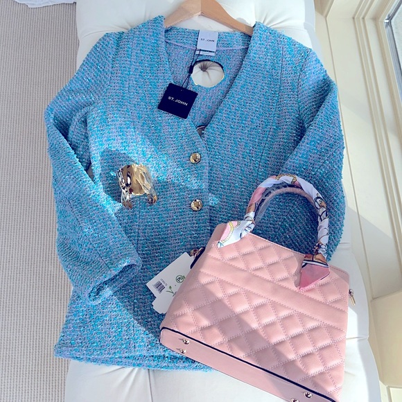 NWT STUNNING $2295.00 ST. JOHN Tweed Grommet Blazer in Lilac/Cornflower, size 2 - Picture 5 of 10